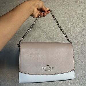 Kate Spade Taupe and White Chain Shoulder Bag